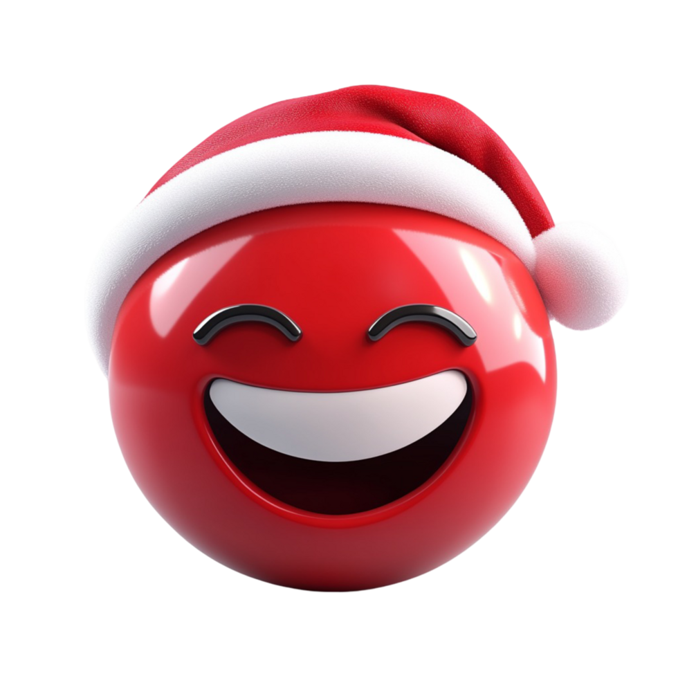 Red emoji face wearing a Santa hat with a cheerful expression spreading holiday joy and happiness png