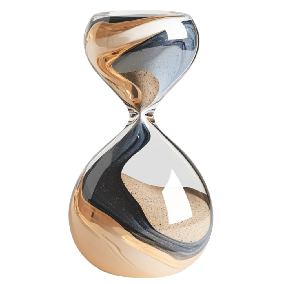 Elegant hourglass with golden sand flowing smoothly representing the passage of time and fleeting moments png