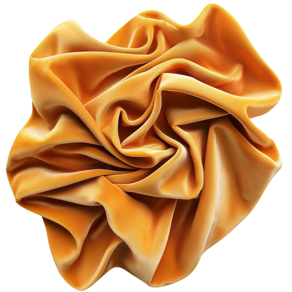 Golden fabric draped and folded in a swirling pattern creating a luxurious and elegant texture png