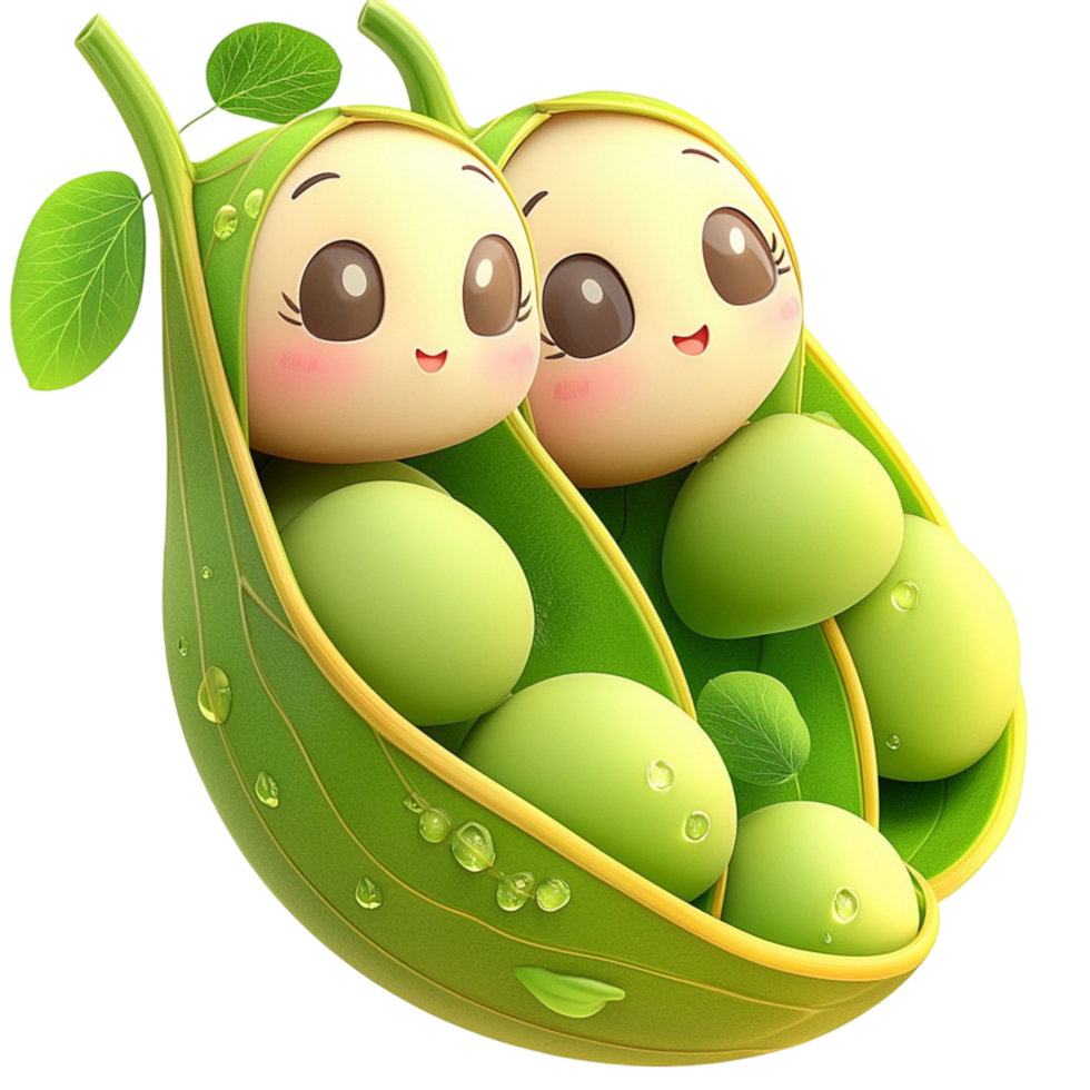 Two green peas in a pod on white background display view png