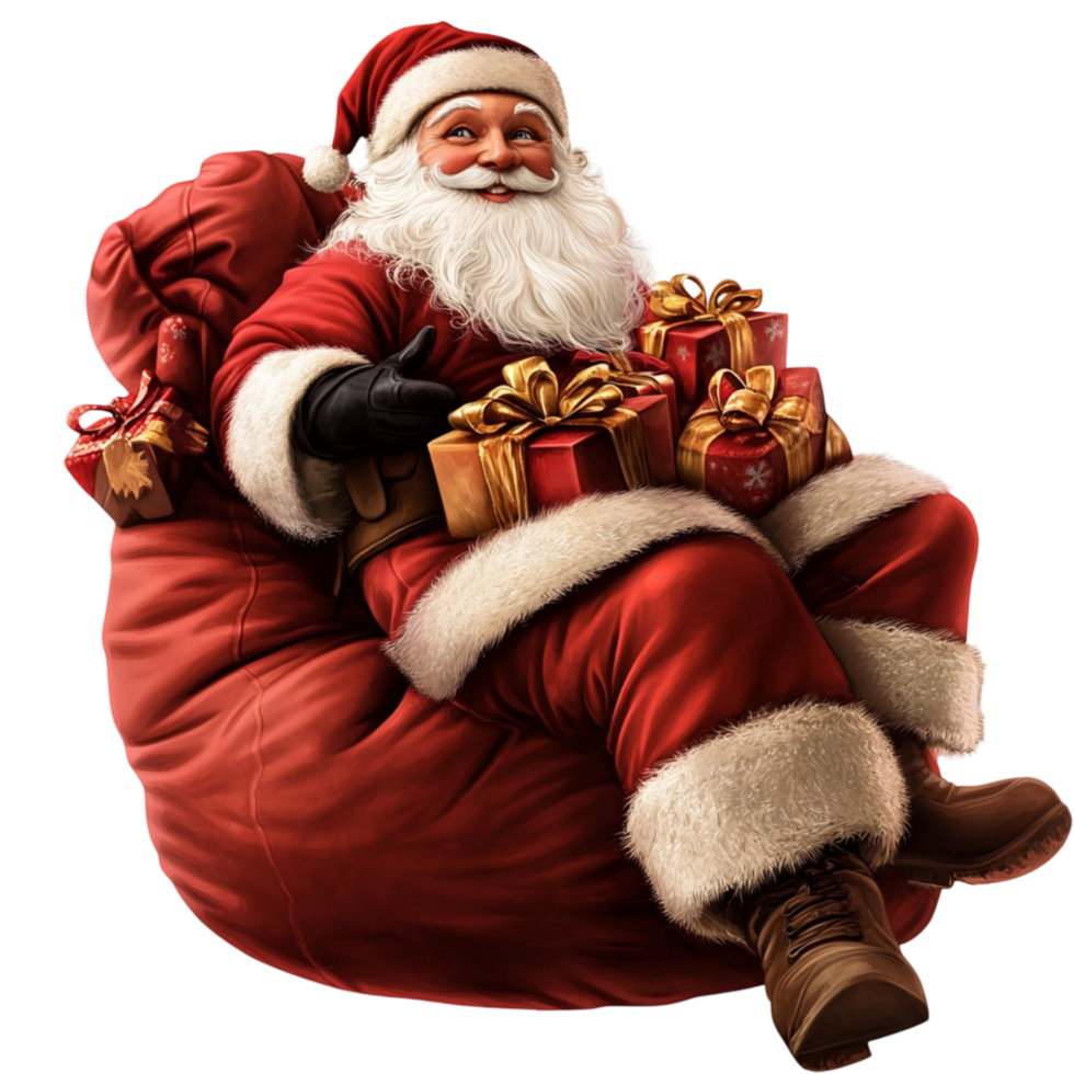 Santa Claus sitting in a red chair on white background display png