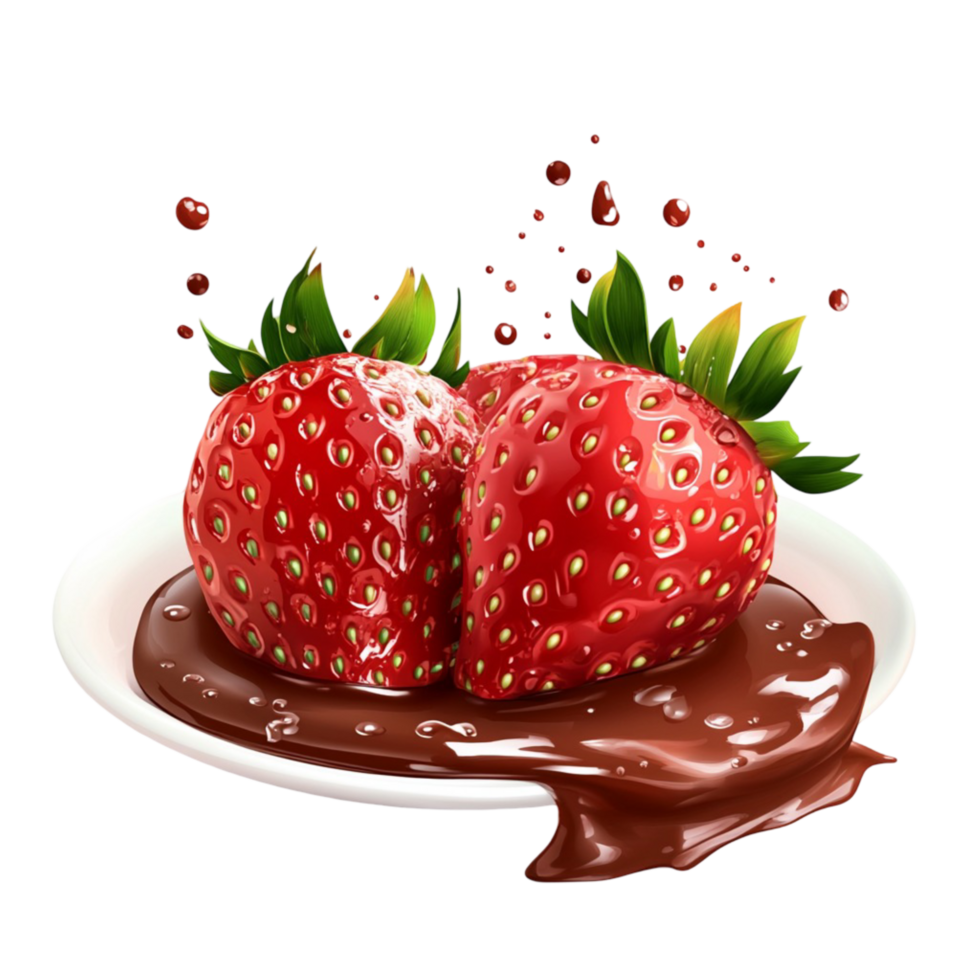 Strawberries with chocolate sauce on white background display view png