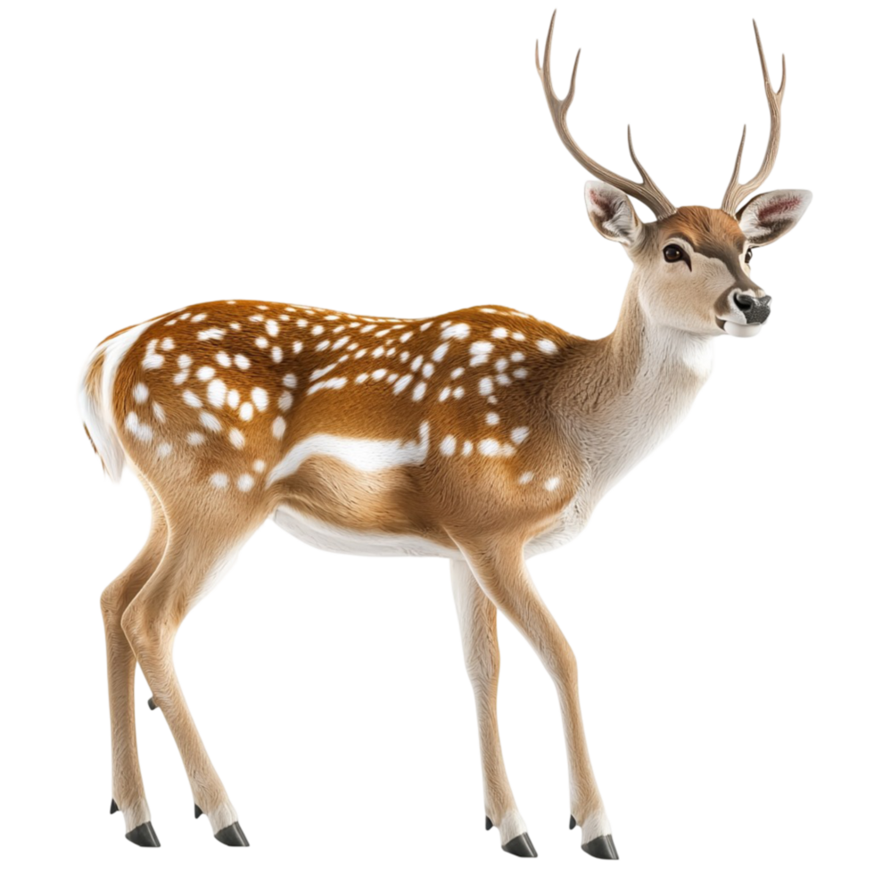 Brown deer with white spots on white background display png
