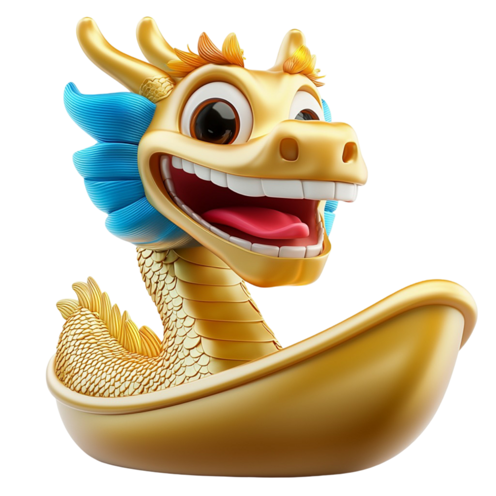 Golden dragon figurine with a playful expression on display png
