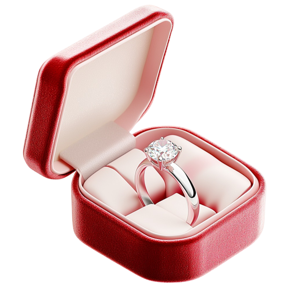 Open red jewelry box with a ring on display png