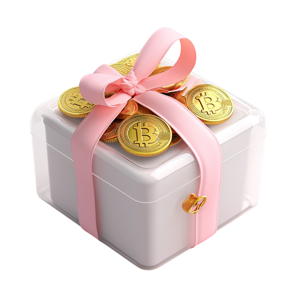 Pink gift box with a gold ribbon and bow decoration png
