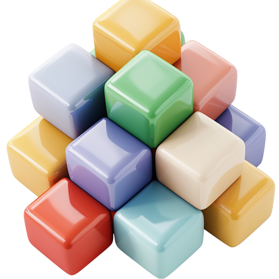 Stack of colorful geometric shapes on a white background display png