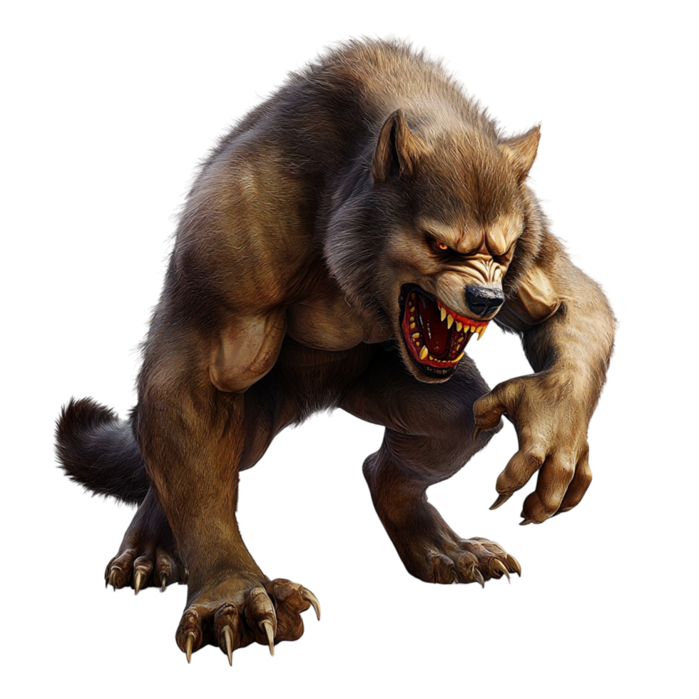 Brown bearlike creature with sharp claws and glowing red eyes png