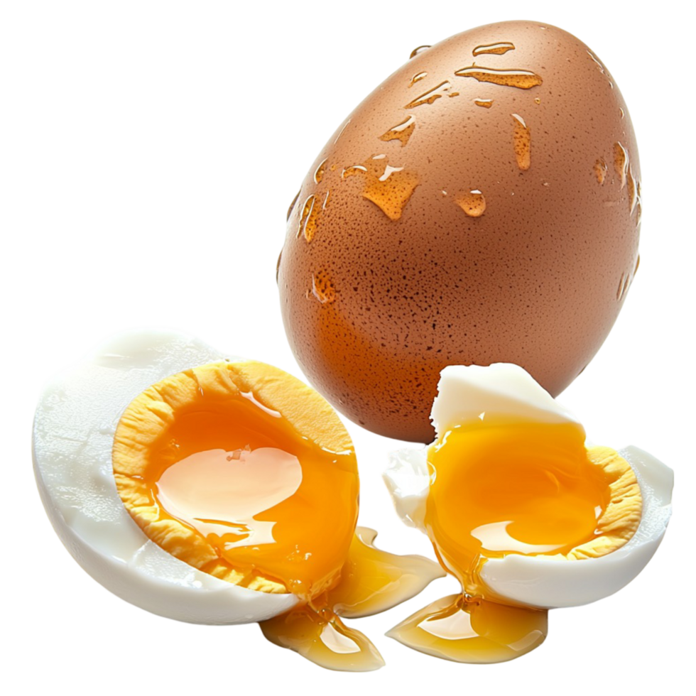 Hard boiled egg cut in half on a plate png