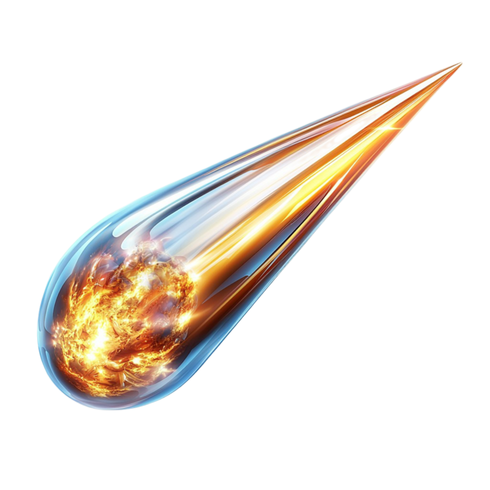 Bright orange comet or asteroid with a fiery tail png