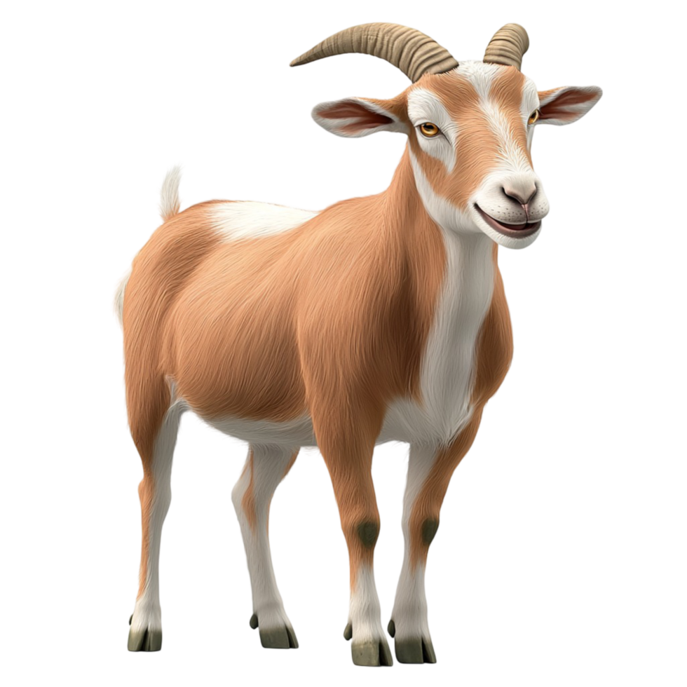 Brown goat standing alertly with its head turned to side png