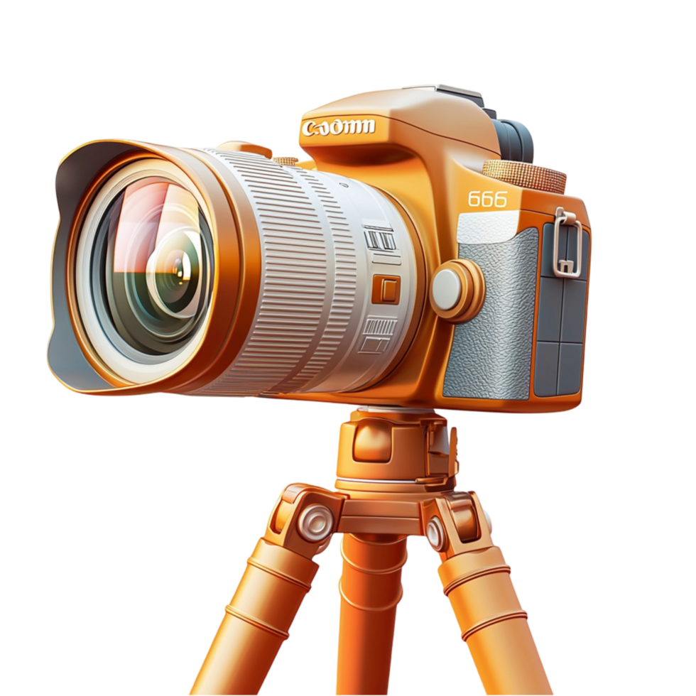 Vintage style camera on a tripod with a white background png