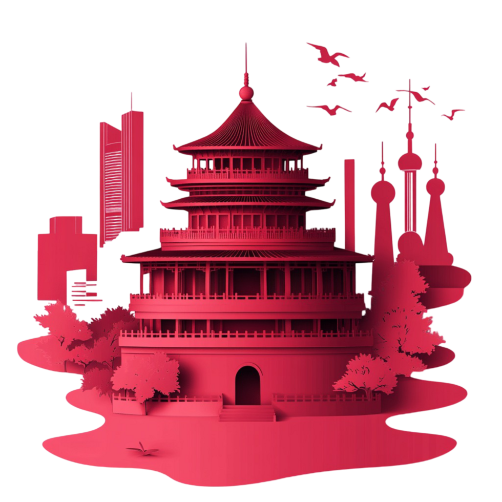 Red pagodastyle building with multiple tiers and curved roofs png