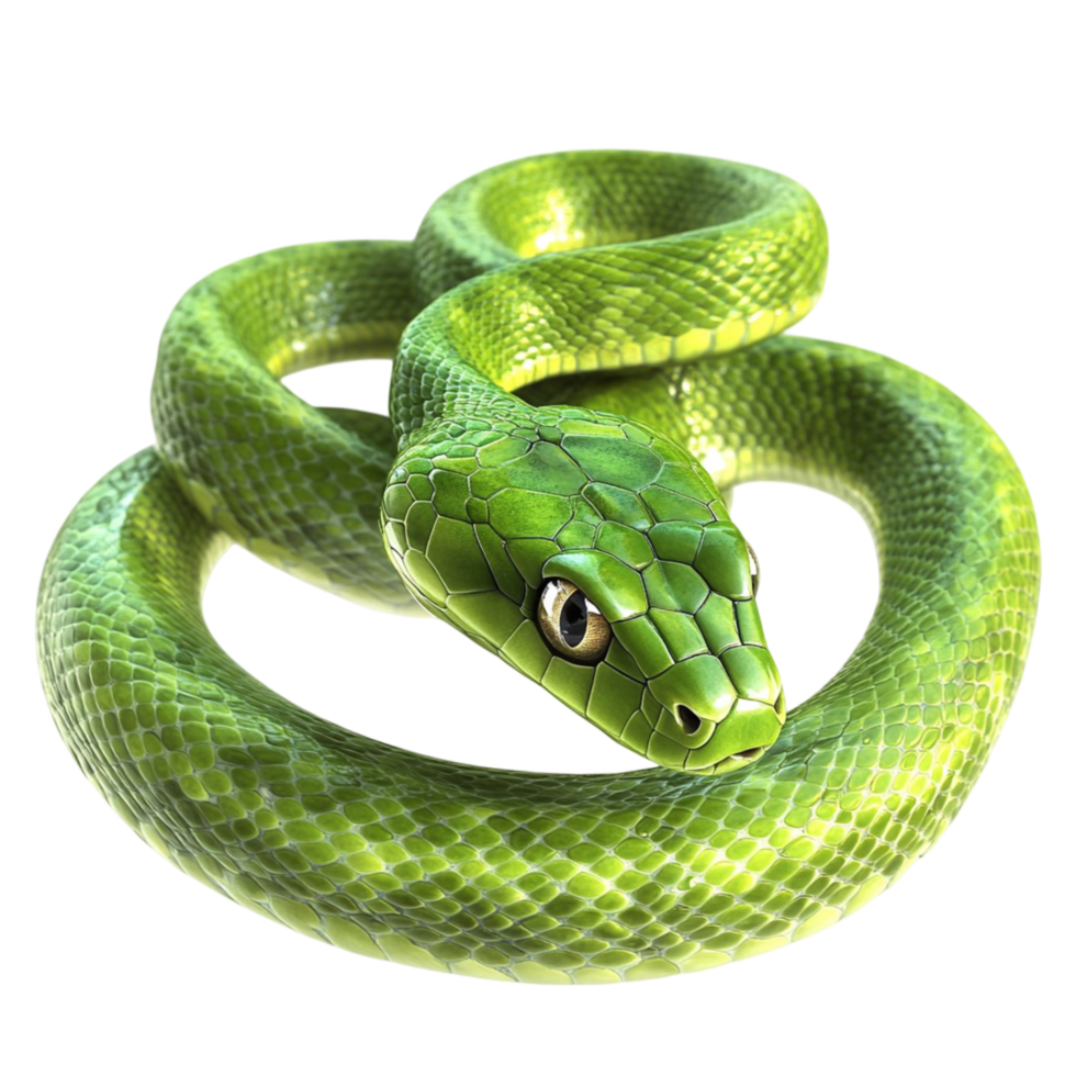 Coiled green snake with a smooth and shiny texture png