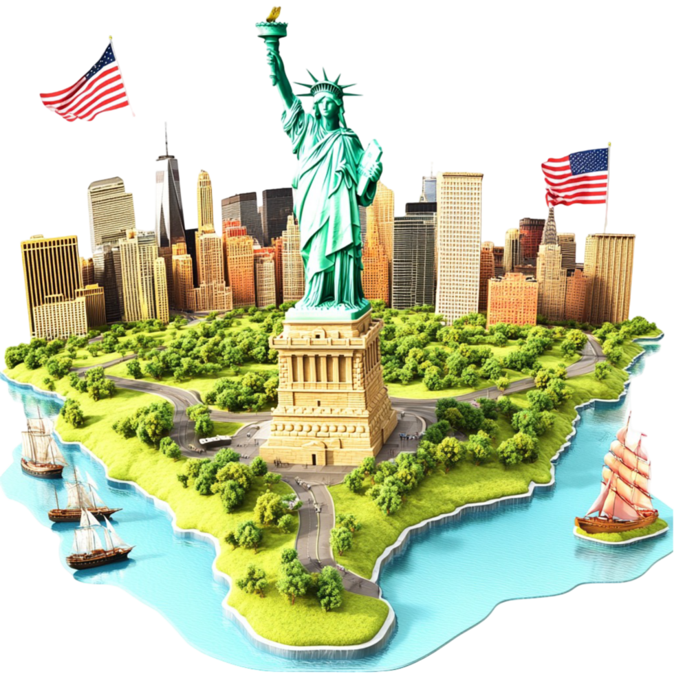 Miniature New York City scene with the Statue of Liberty png