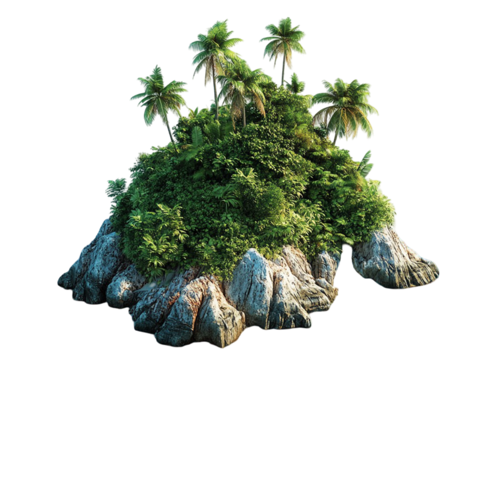 Small island with lush greenery and a calm blue sea png