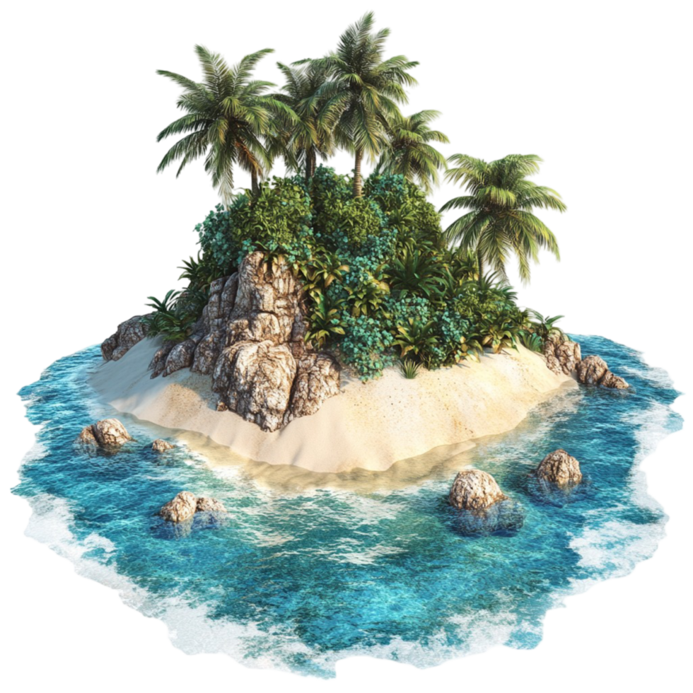 Tropical island with palm trees surrounded by crystal water png