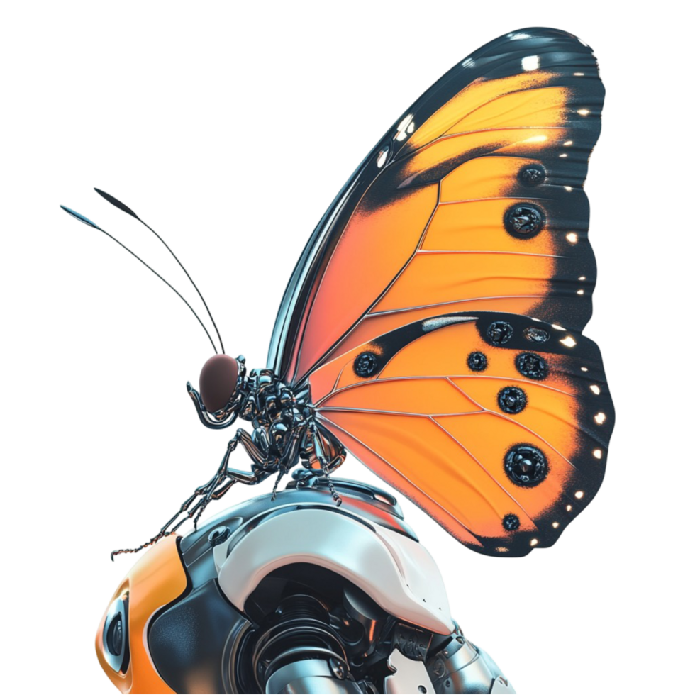 Orange black butterfly sitting on chrome shiny motorcycle handlebar png