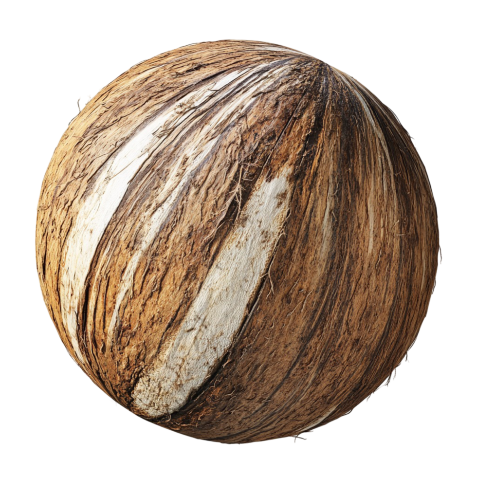 Rustic brown whole coconut with rough hard textured shell png