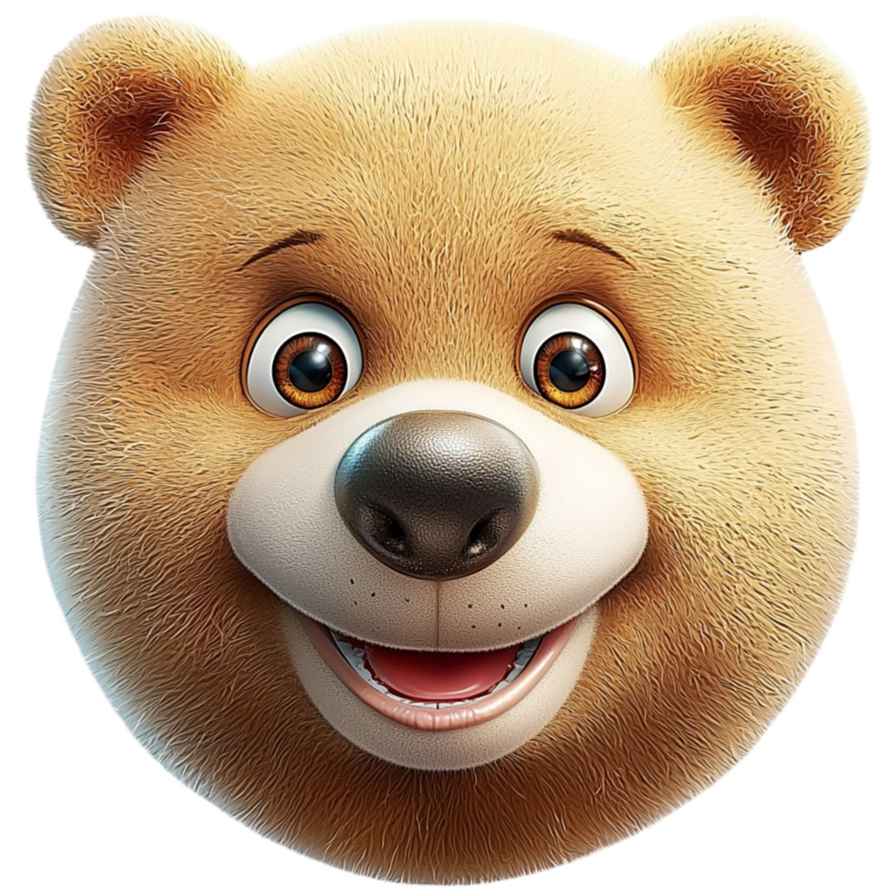 Cute smiling cartoon bear character face with happy expression png