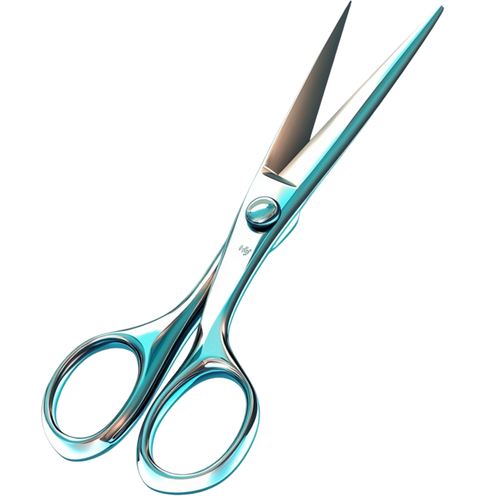Shiny blue scissors sharp blades cutting tool professional craft supplies png