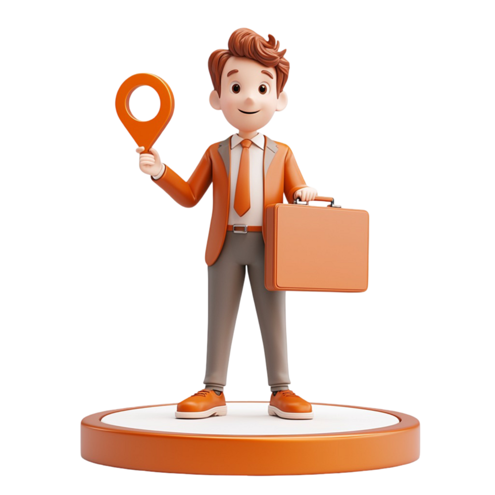 Businessman holding magnifying glass travel concept png