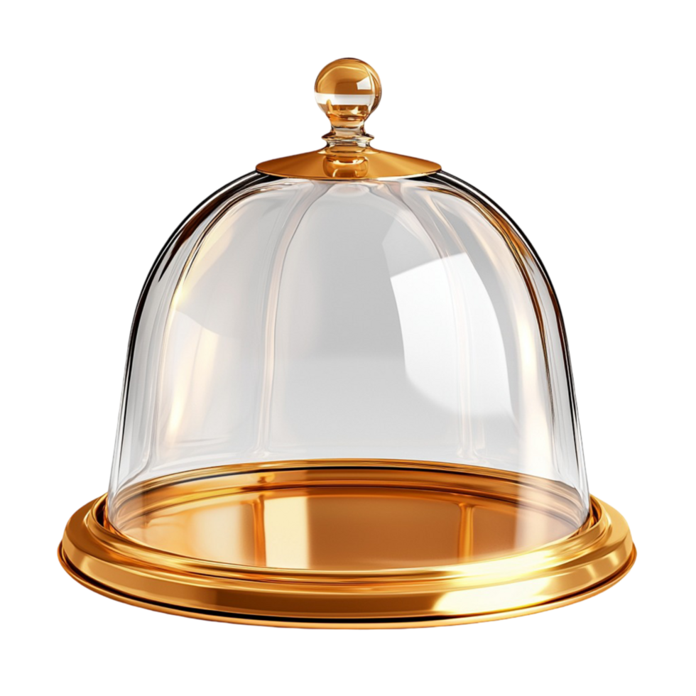 Golden base glass dome cloche display cover piece png
