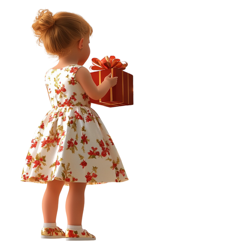 Little girl holding red gift box holiday present png