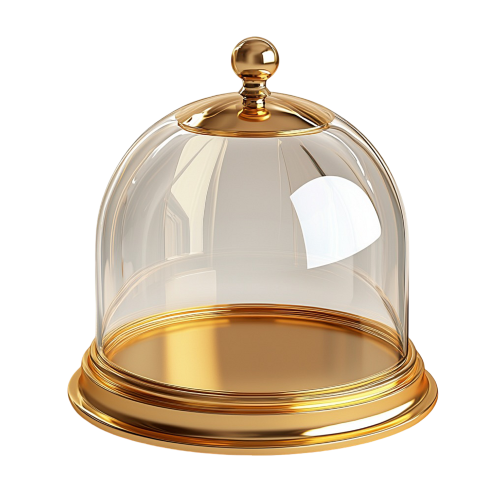 Display cover glass dome cloche with golden base png