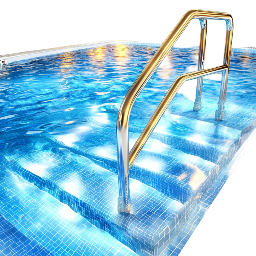 Blue swimming pool with steps and handrail water recreation png