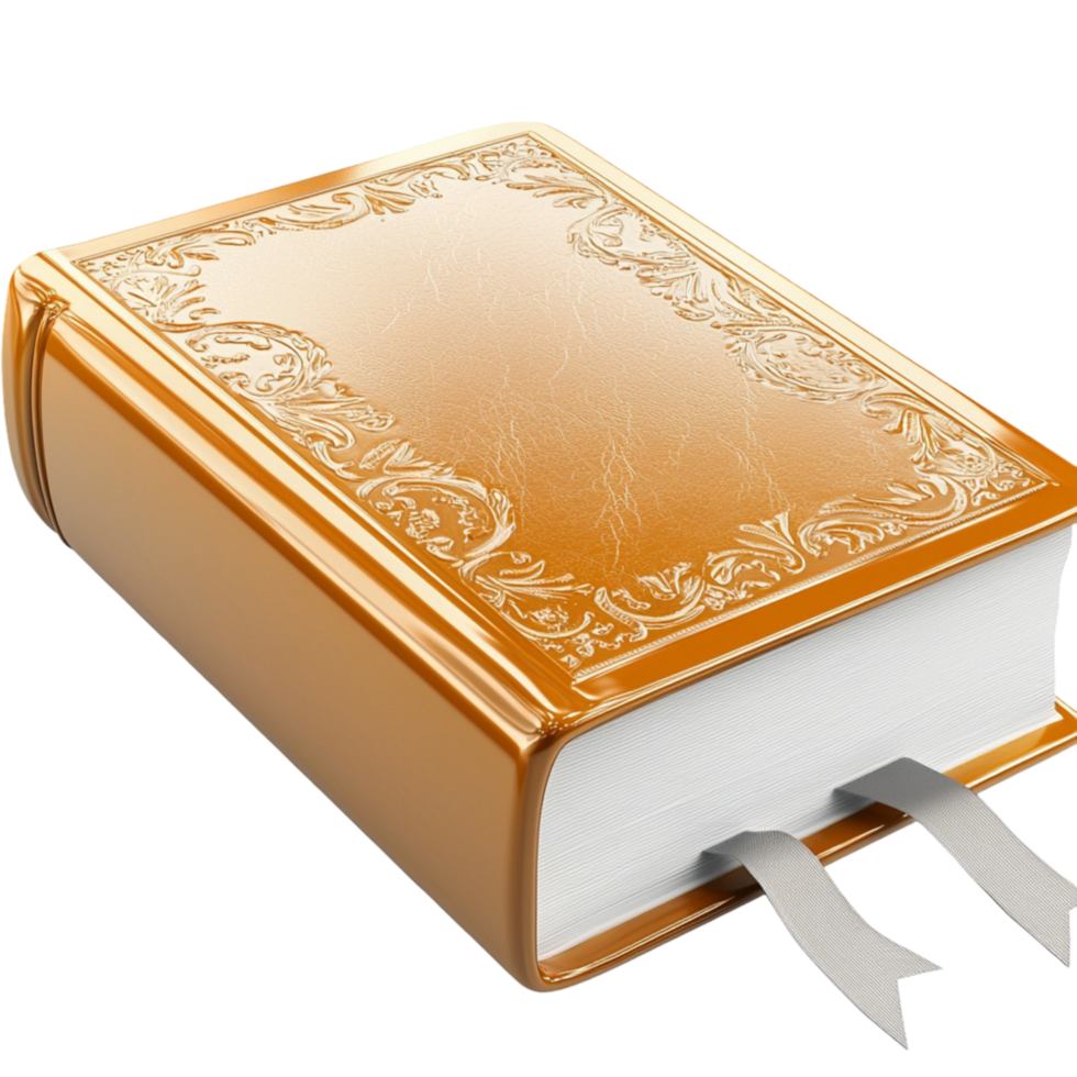 Old leather bound book with orange bookmark knowledge png