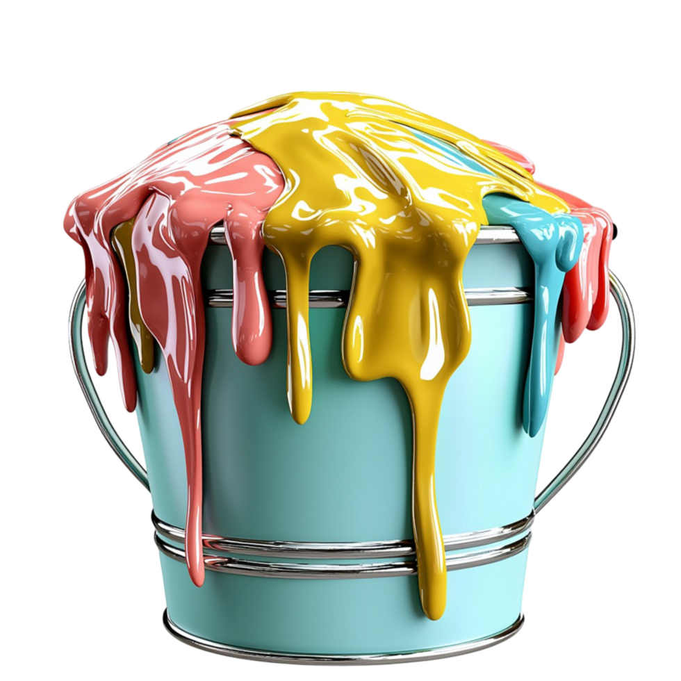 Colorful paint bucket with dripping paint istic mess png