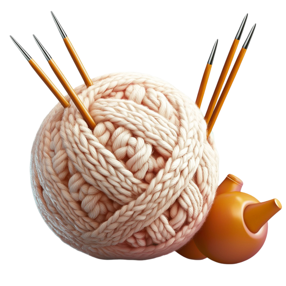 Knitted yarn ball with needles for crafting hobby png