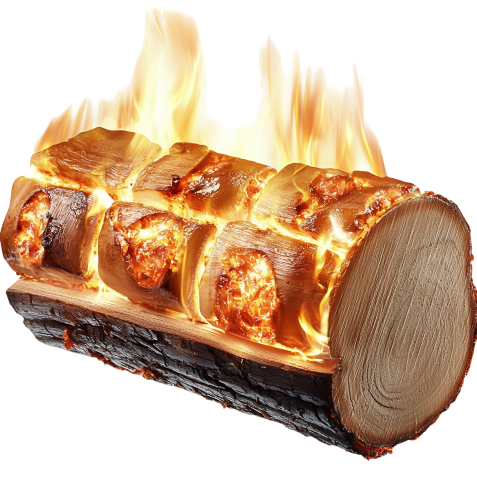 Burning firewood log warm campfire flames png