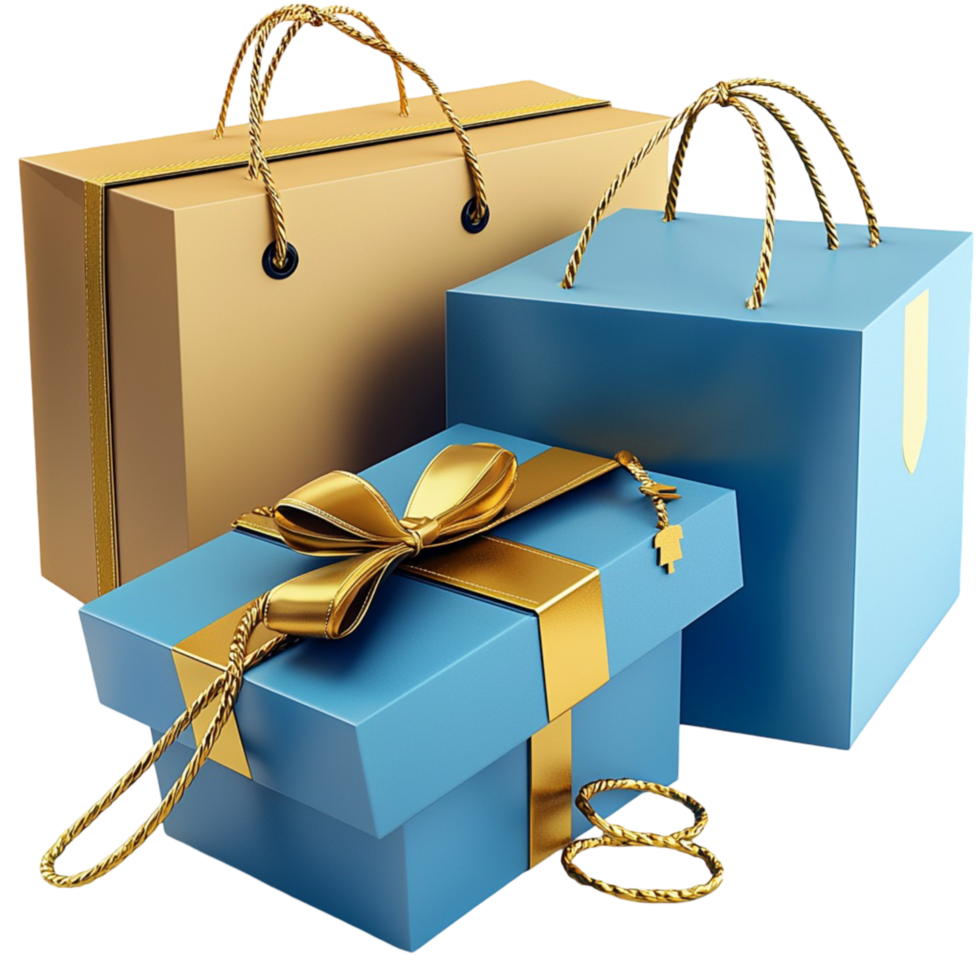 Shopping bags and gift box retail presents png