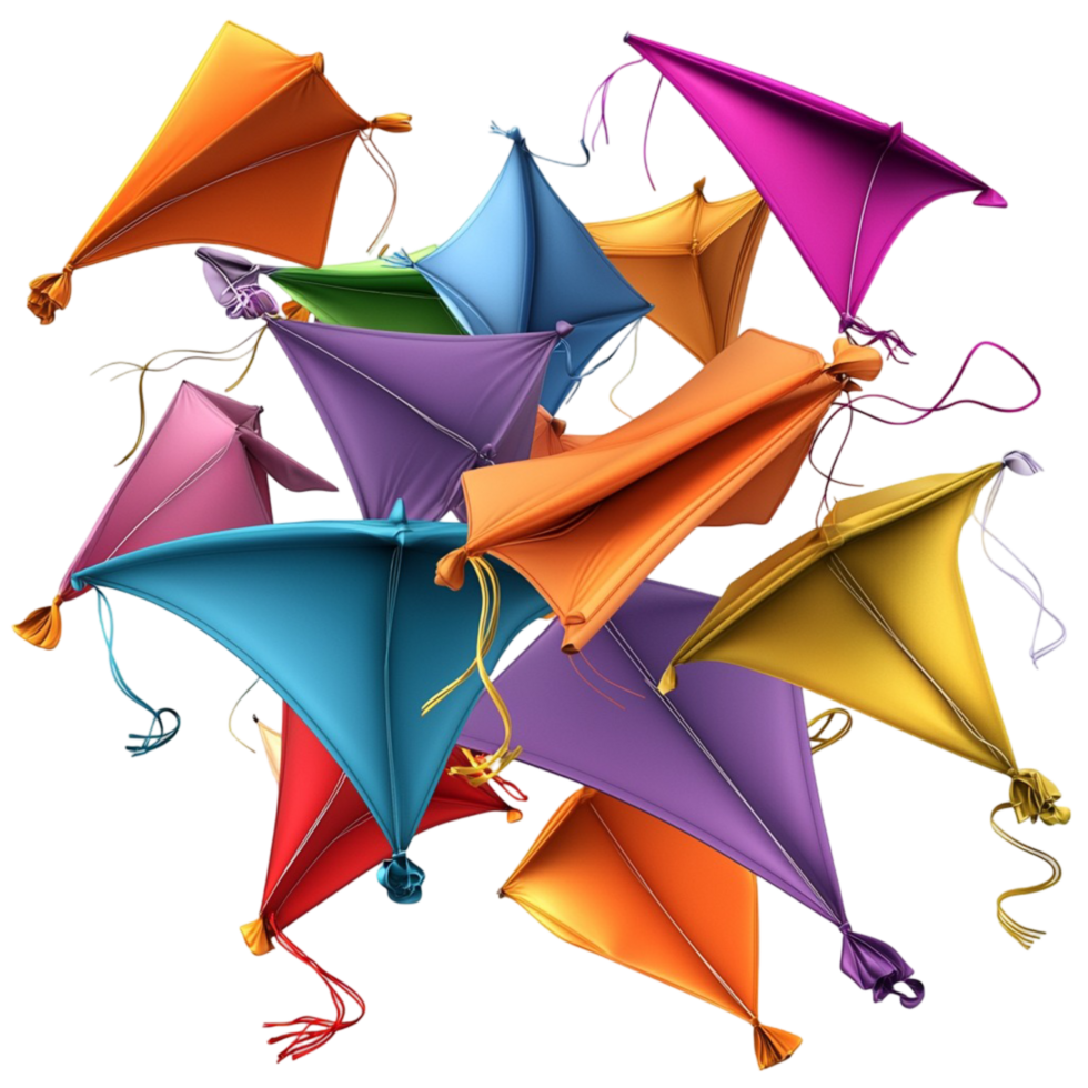 Bright colorful kites soaring in sky festive outdoor activity png