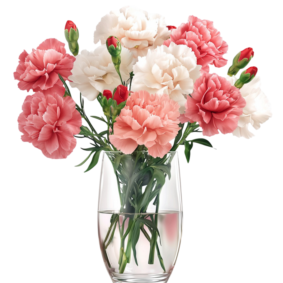 Lovely pink carnations arranged in glass vase floral decor png