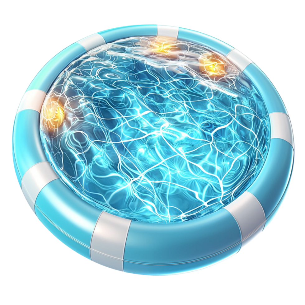 Blue inflatable swimming pool with sparkling water summer fun png