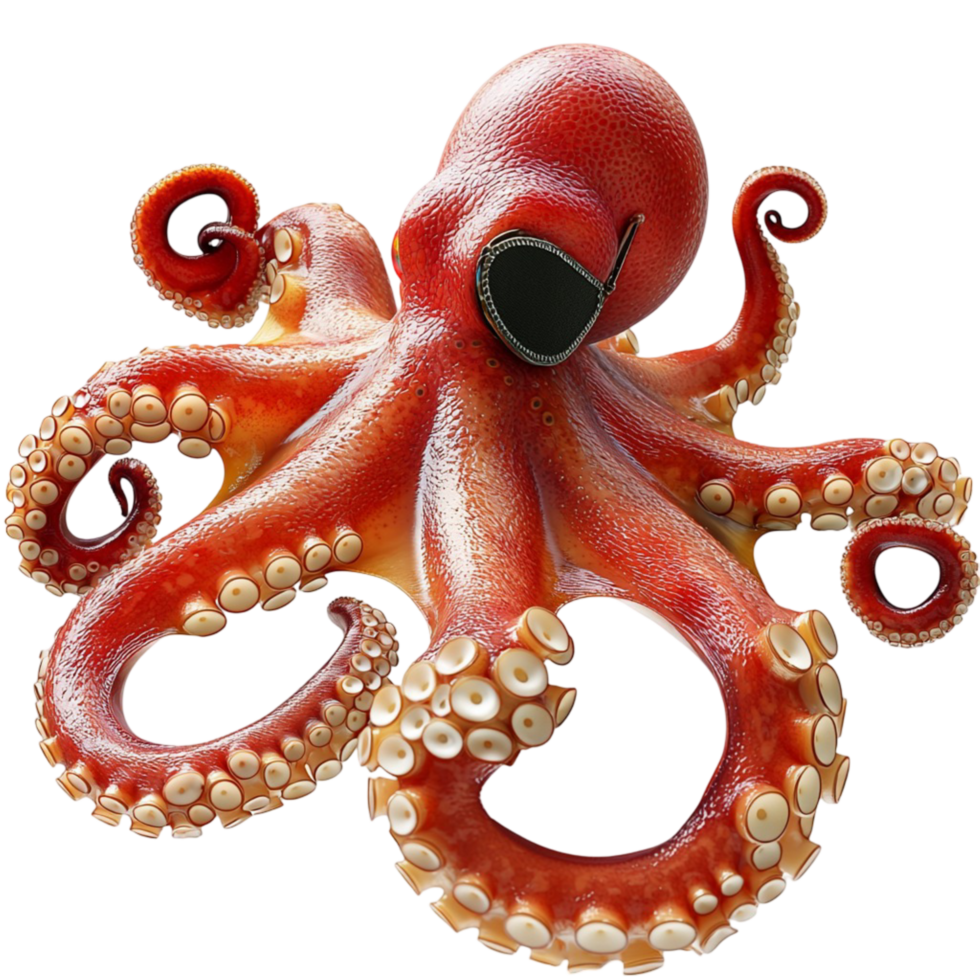 Red octopus with swirling tentacles ocean marine life creature png