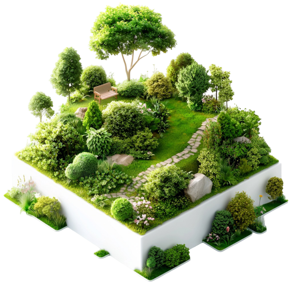 Floating green island with trees and grass abstract landscape png