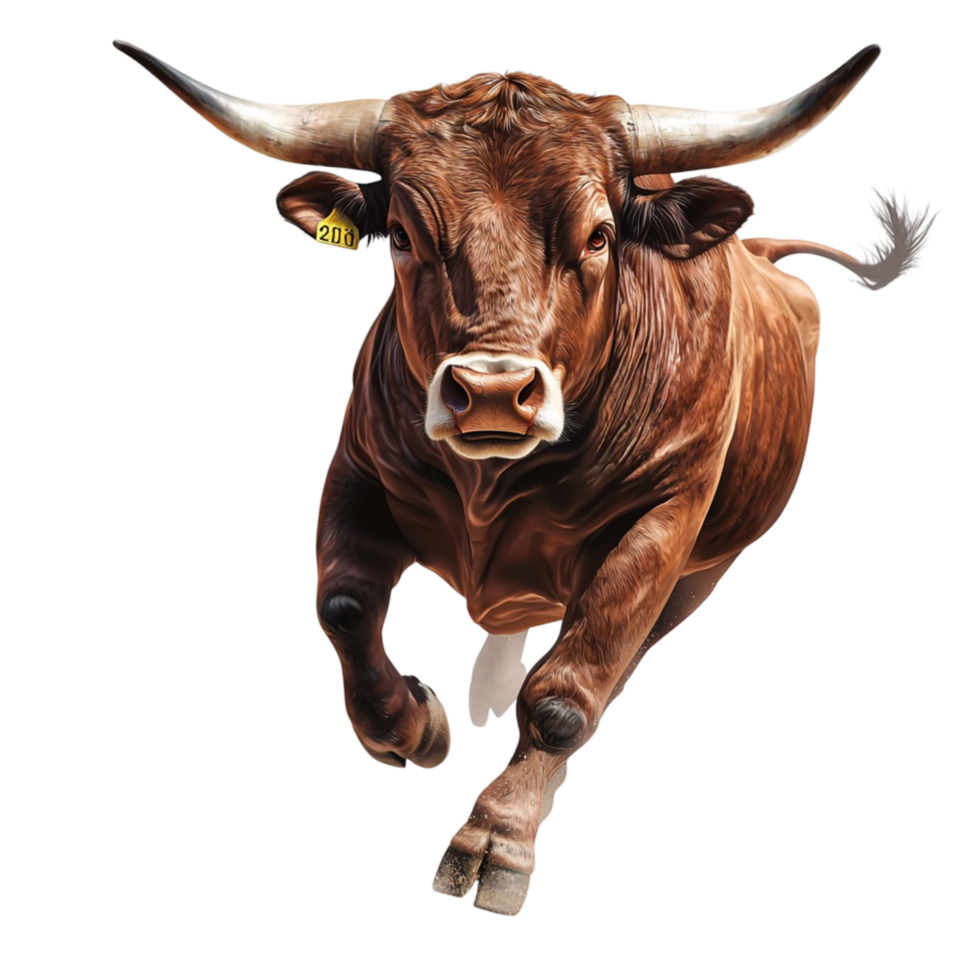 Powerful brown bull charging forward livestock animal png