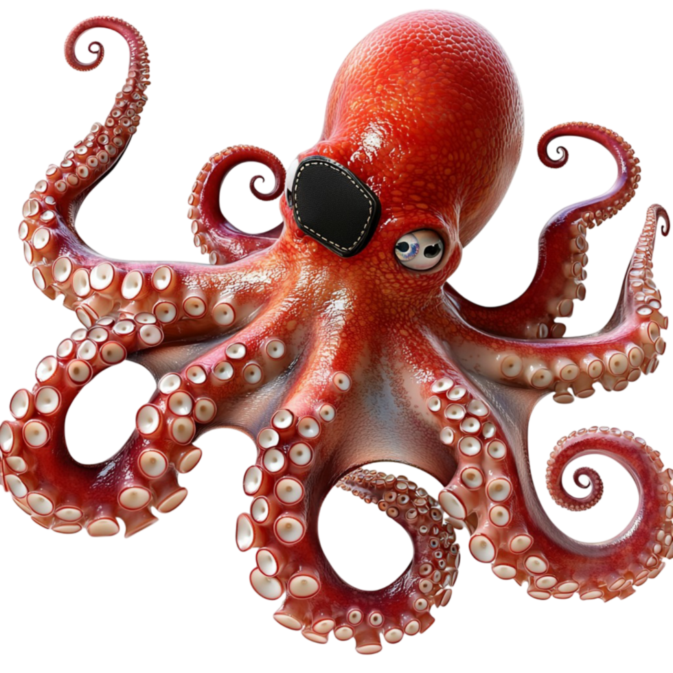 Vibrant red octopus with tentacles marine life creature png