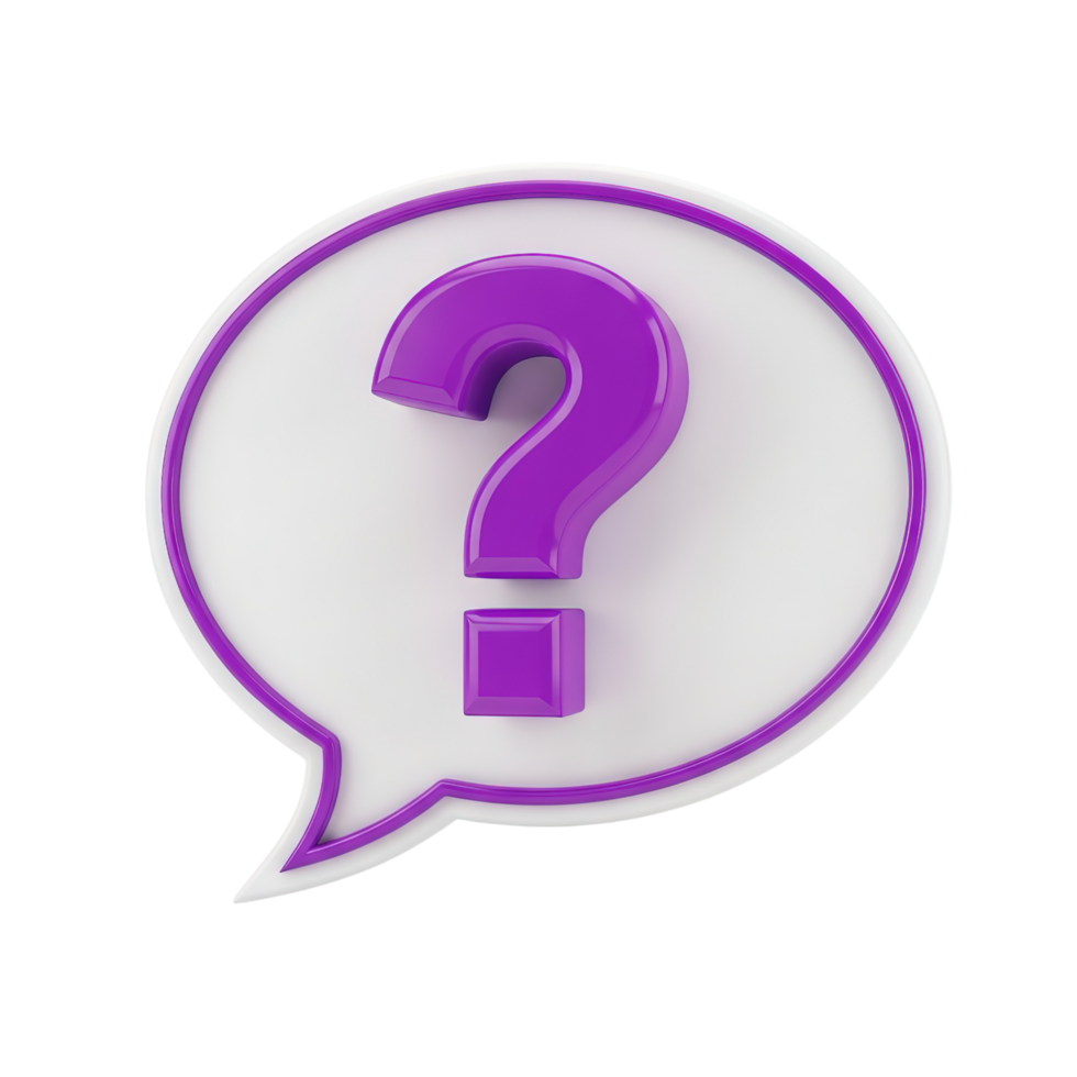 A bright purple question mark inside a white speech bubble with a purple outline isolated on transparent background png