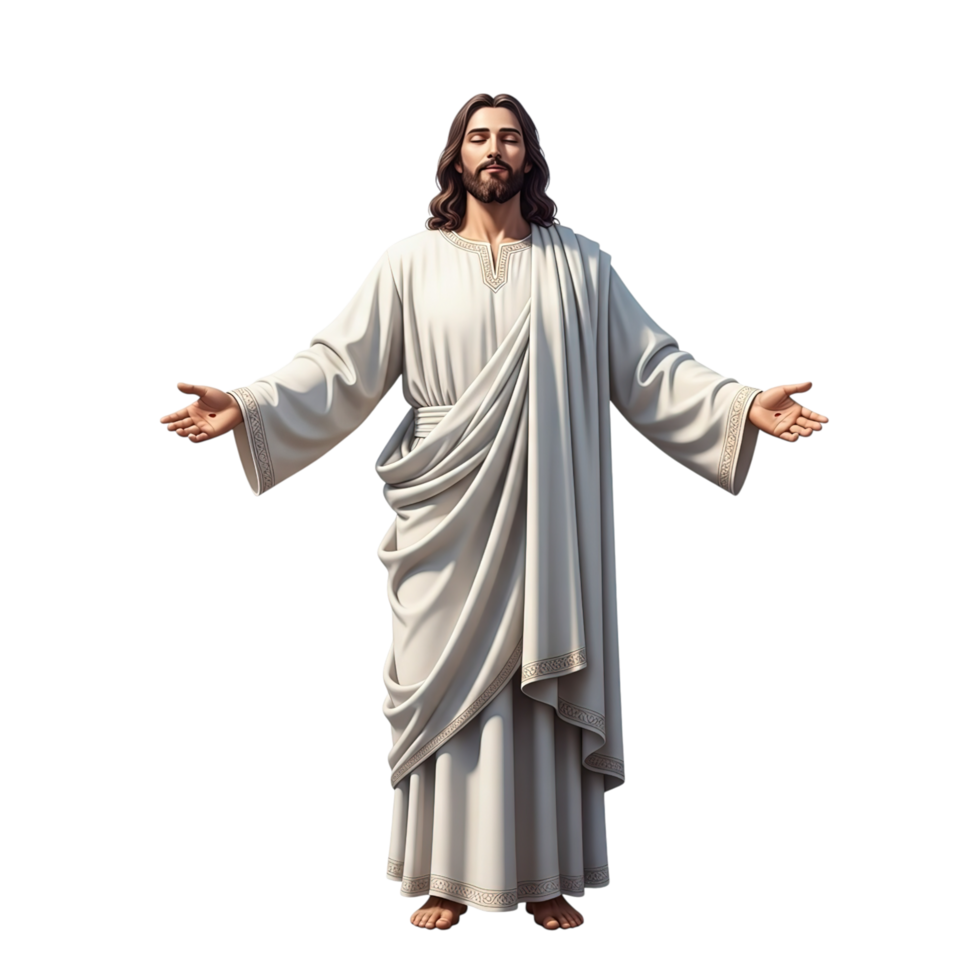 Jesus christ with open arms offering blessing and welcome isolated on transparent background png