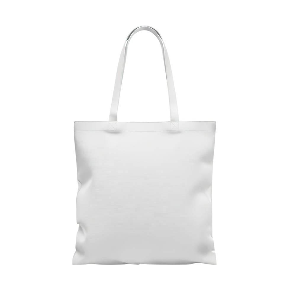A clean minimalist white canvas tote bag with two shoulder straps presented against a stark white background png