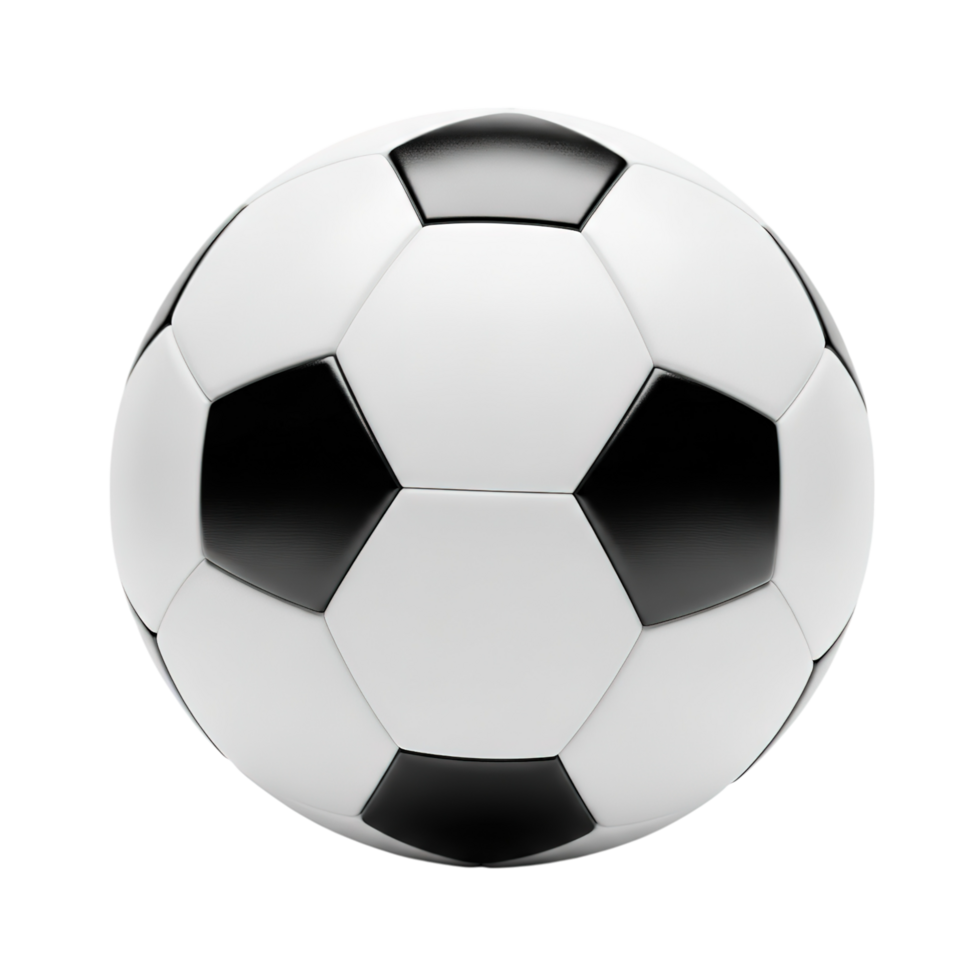 Classic black and white soccer ball showing hexagonal and pentagonal panels isolated on transparent background png