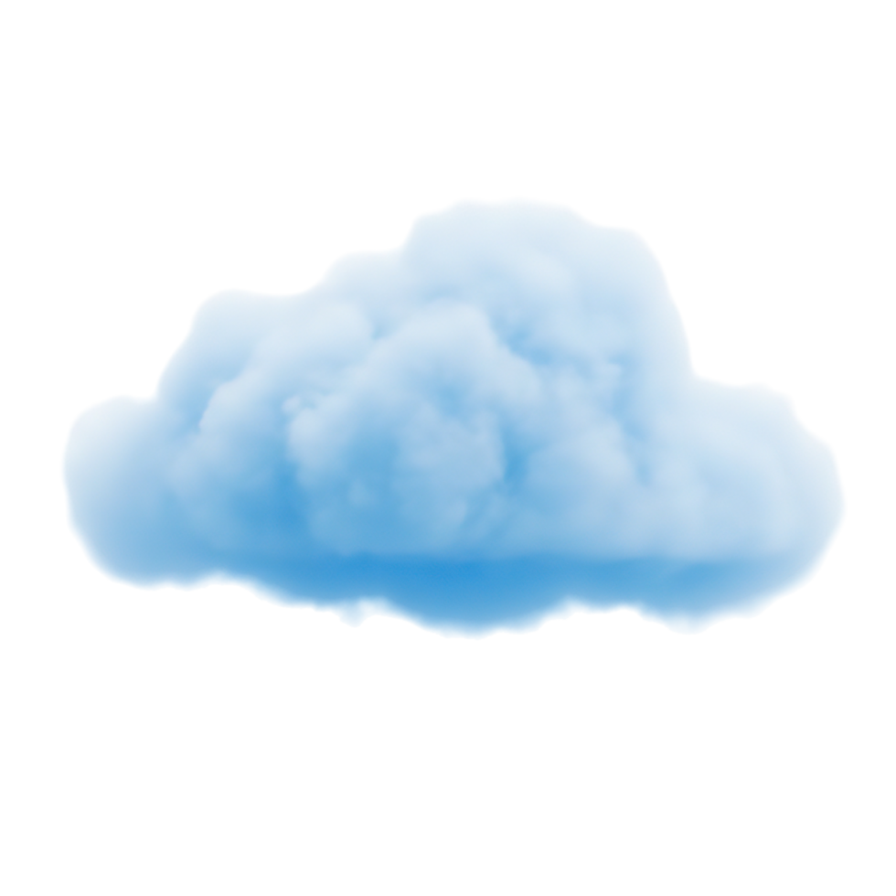 A fluffy soft blue cumulus cloud with wispy edges isolated on transparent background png