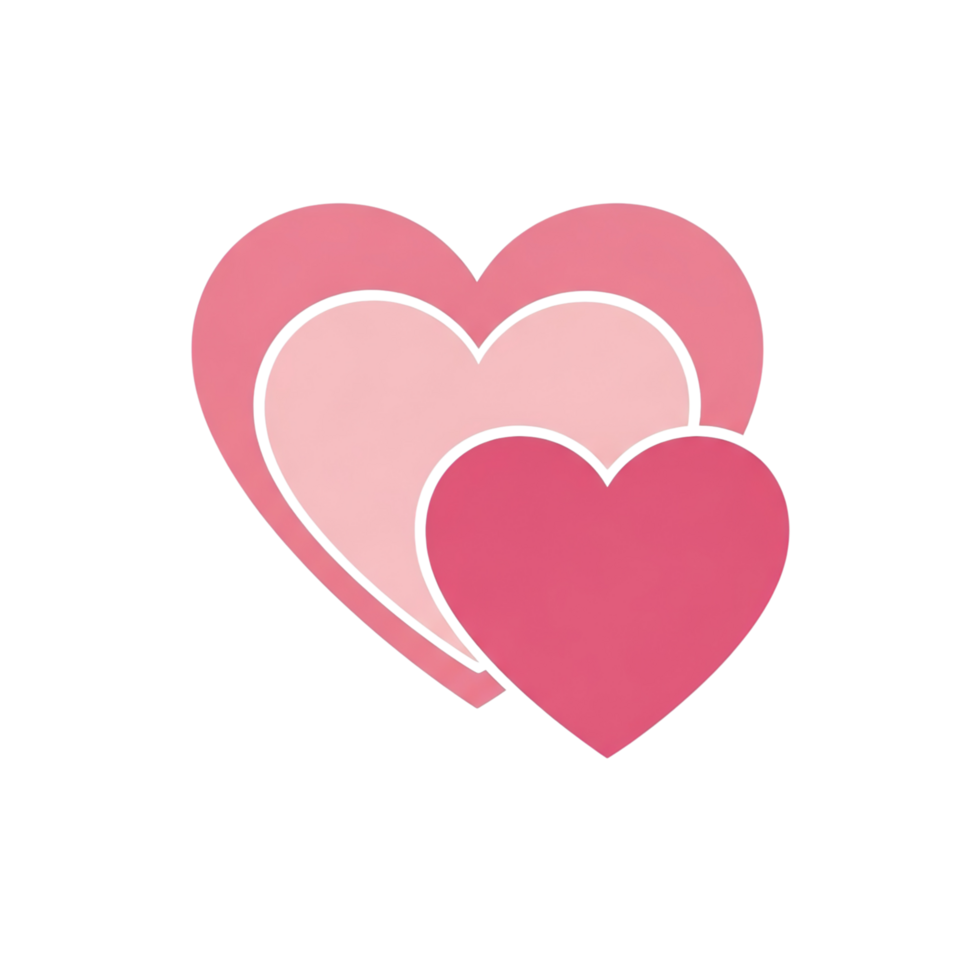 Three overlapping pink hearts in varying shades creating a layered effect isolated on transparent background png