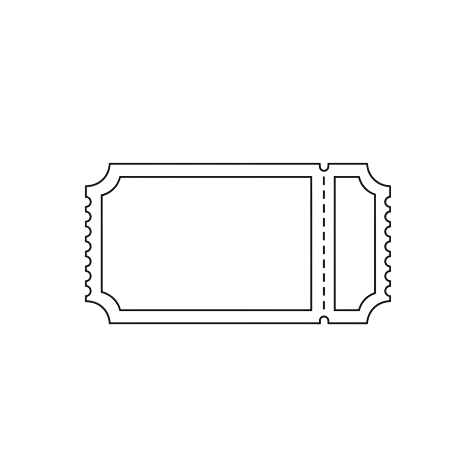 Simple outline of a vintage style event ticket with perforated stub isolated on transparent background png