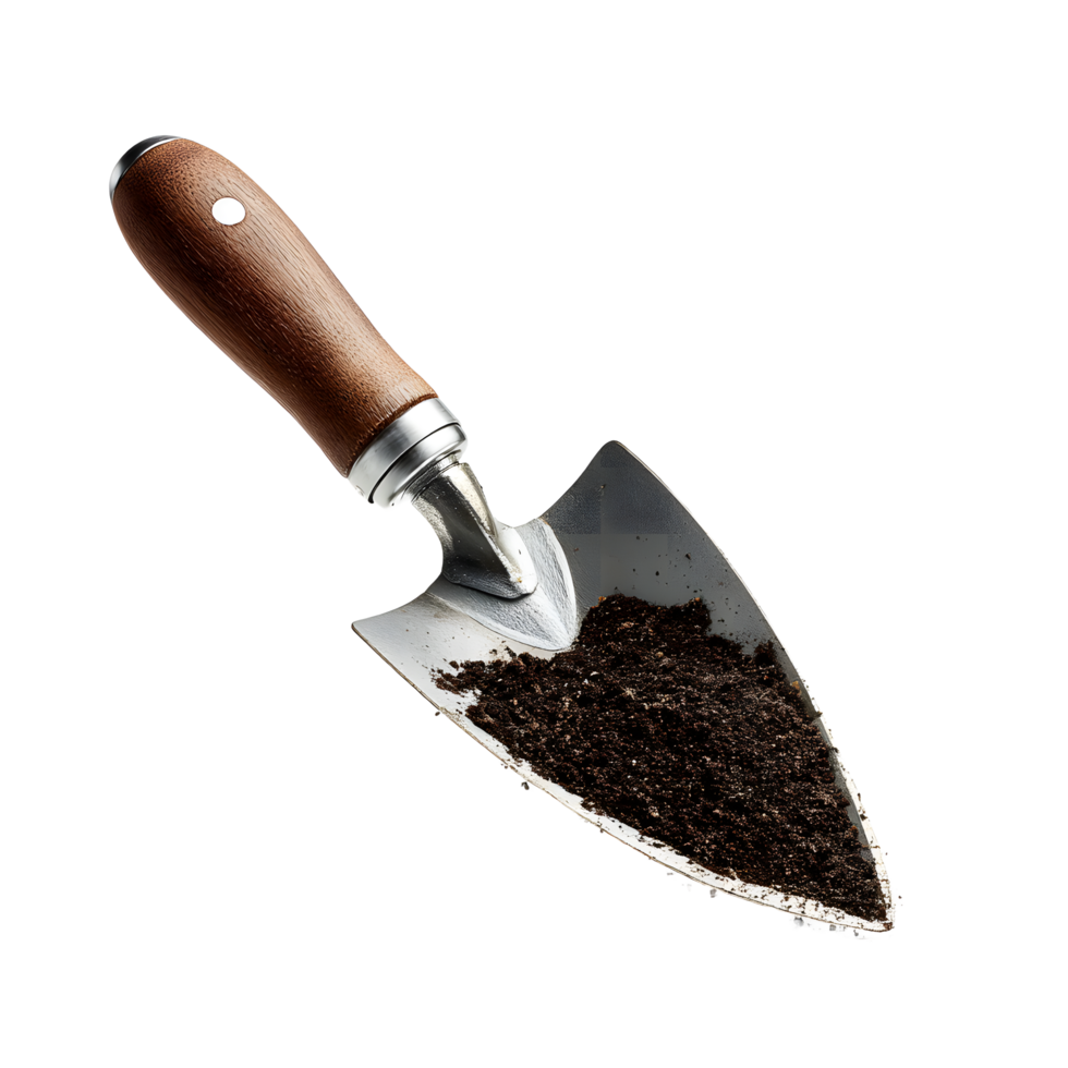 Gardening trowel with soil isolated on transparent background png